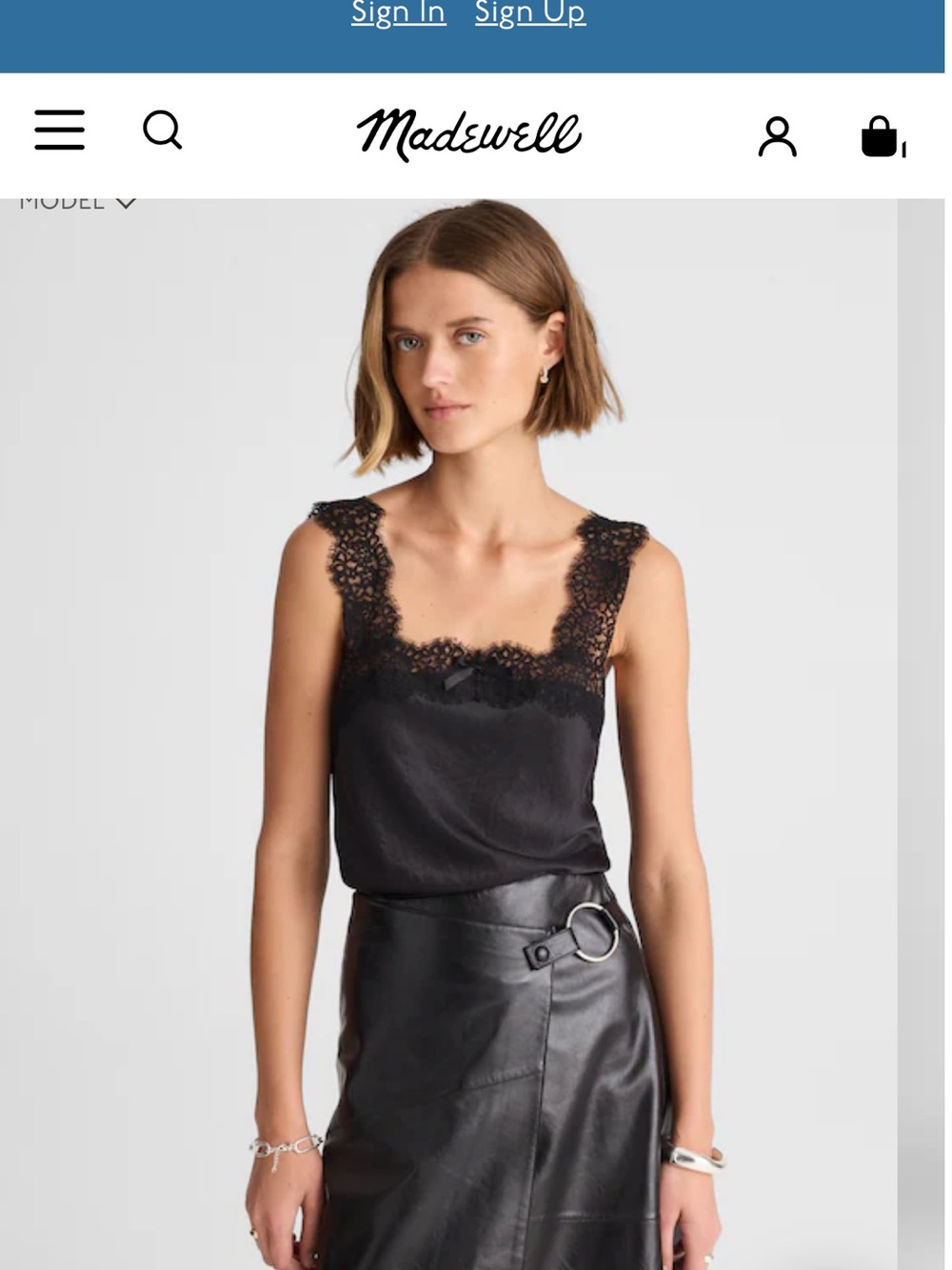 Madewell Alexa Chung Lace-Trim Satin Cami - Black